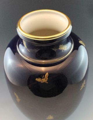 Vintage French Sevres Large Porcelain Vase Cobalt Blue & Gold Butterflies Signed 4