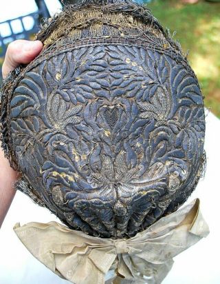 19thc Antique French Regional Silver Metallic Embroidered Cap Or Bonnet