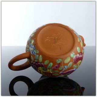 ANTIQUE CHINESE YIXING TEAPOT ENAMEL PAINTED SCENE butterfly birds signed 7