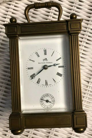 Mathew Norman 1754A,  Swiss Made,  11 jewels carriage clock brass w gilded 3