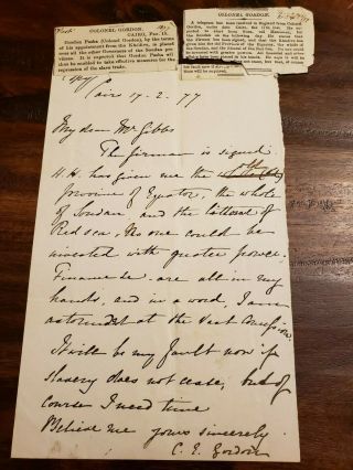 Rare Autographed 1877 Letter Signed Als Chinese Charles G.  Gordon Khartoum Sudan