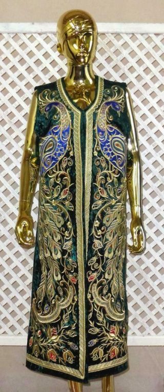 Fabulous Uzbek Gold Handmade Embroidered Robe Chapan Jacket Bukhara Birds 1374