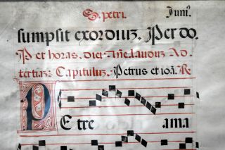 Rare Medieval Illuminated Antiphonal Manuscript Music Sheet Leaf Page 3