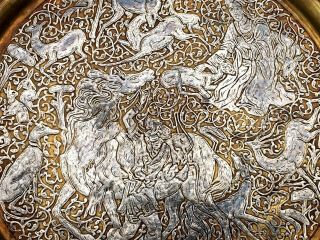 Big Islamic Silver Inlay Tray Cairoware Persian Mamluk Animals Figures 40cm 3