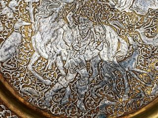 Big Islamic Silver Inlay Tray Cairoware Persian Mamluk Animals Figures 40cm 7