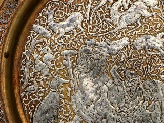 Big Islamic Silver Inlay Tray Cairoware Persian Mamluk Animals Figures 40cm 9