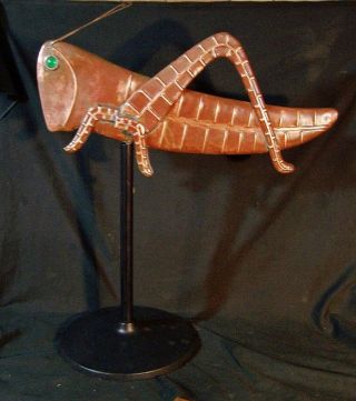 Vintage Copper Swell Bodied LG Boston GRASSHOPPER Weathervane Green Eyes wStand 3