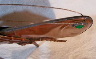 Vintage Copper Swell Bodied LG Boston GRASSHOPPER Weathervane Green Eyes wStand 8