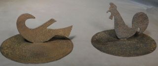 2 Antique Early American Pennsylvania Wrought Iron Pot Lid Figural Finial Birds