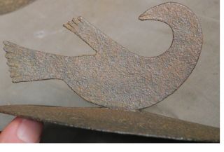 2 Antique Early American Pennsylvania Wrought Iron Pot Lid Figural Finial BIRDs 2