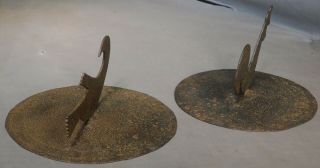 2 Antique Early American Pennsylvania Wrought Iron Pot Lid Figural Finial BIRDs 9