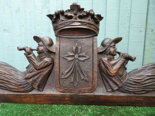 19thC GOTHIC BLACK FOREST WOODEN OAK PEDIMENT WITH SEATED FIGURES c1880s 10