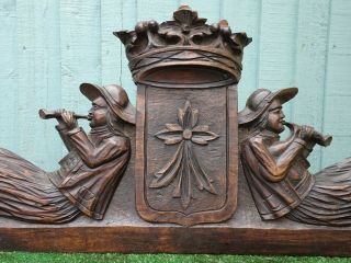 19thc Gothic Black Forest Wooden Oak Pediment With Seated Figures C1880s