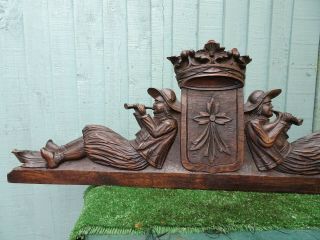 19thC GOTHIC BLACK FOREST WOODEN OAK PEDIMENT WITH SEATED FIGURES c1880s 2