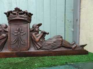 19thC GOTHIC BLACK FOREST WOODEN OAK PEDIMENT WITH SEATED FIGURES c1880s 3