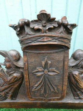 19thC GOTHIC BLACK FOREST WOODEN OAK PEDIMENT WITH SEATED FIGURES c1880s 5
