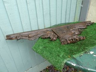 19thC GOTHIC BLACK FOREST WOODEN OAK PEDIMENT WITH SEATED FIGURES c1880s 7