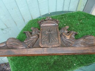 19thC GOTHIC BLACK FOREST WOODEN OAK PEDIMENT WITH SEATED FIGURES c1880s 9