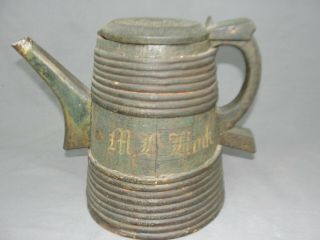 Antique 19th Cent Norwegian Painted Wooden Ale Tankard Treen Tutekane Dated 1879