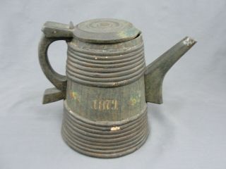 Antique 19th Cent Norwegian Painted Wooden Ale Tankard Treen Tutekane Dated 1879 2