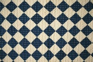 Vintage 1890 ' s Indigo Blue & White Checkerboard Antique Miniature Crib Quilt 2