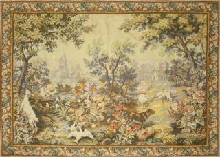 Huge Vintage French Wallhanging Tapestry Verdure & Animals 216cm X 157cm