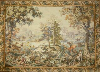 Huge Vintage French Wallhanging Tapestry Verdure & Wild Life 216cm X 157cm
