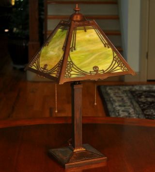 Antique Arts & Crafts Miller Slag Glass Desk Lamp