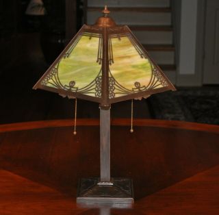 Antique Arts & Crafts Miller Slag Glass Desk Lamp 2