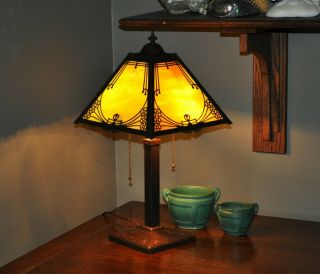 Antique Arts & Crafts Miller Slag Glass Desk Lamp 4