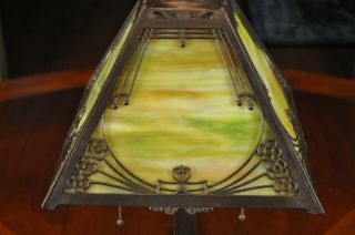 Antique Arts & Crafts Miller Slag Glass Desk Lamp 5