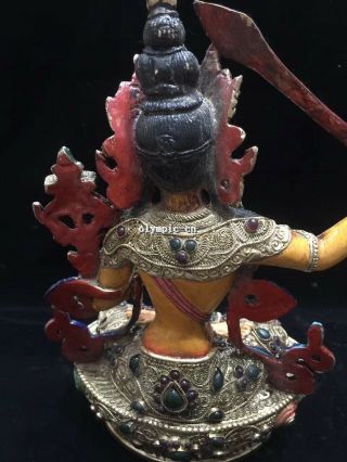 Tibet Nepal handicraft silver filigree inlay Red Gem Manjusri Avalokitesvara 4