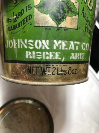 Advertising Tin Lard Bucket Johnson Meat Co.  Bisbee Arizona 6