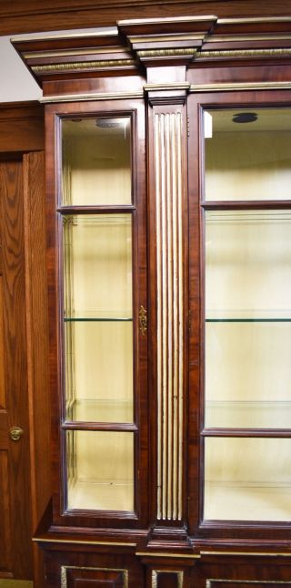 Baker Mahogany 4 Door Breakfront gold gilt fluted columns Williamsburg Style 2