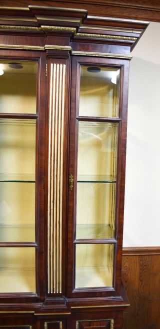 Baker Mahogany 4 Door Breakfront gold gilt fluted columns Williamsburg Style 4