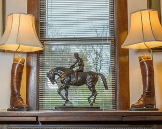 Brown Antique English Riding Boot Lamps With Custom Wooden Trees