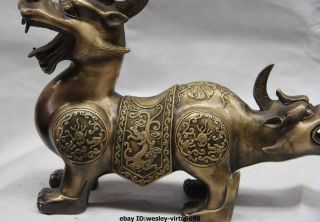 China Copper Bronze Fengshui Dragon Beast Pixiu Brave troops Unicorn Statue 3