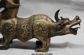 China Copper Bronze Fengshui Dragon Beast Pixiu Brave troops Unicorn Statue 4