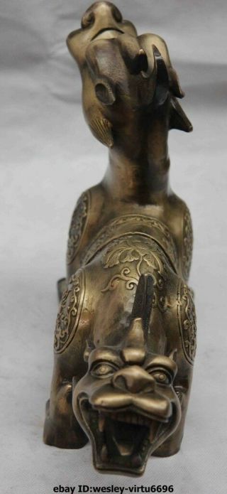 China Copper Bronze Fengshui Dragon Beast Pixiu Brave troops Unicorn Statue 5