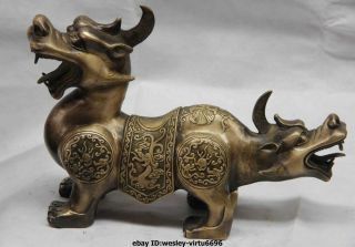 China Copper Bronze Fengshui Dragon Beast Pixiu Brave troops Unicorn Statue 7
