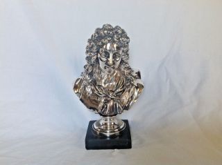 Antique French Silvered Bronze Bust Of Moliere,  Ca 1820 - 60
