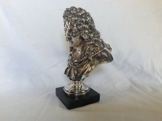 ANTIQUE FRENCH SILVERED BRONZE BUST OF MOLIERE,  CA 1820 - 60 5