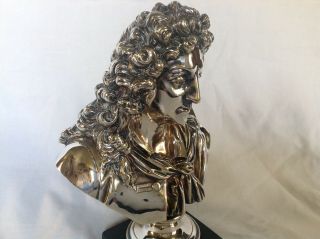 ANTIQUE FRENCH SILVERED BRONZE BUST OF MOLIERE,  CA 1820 - 60 7