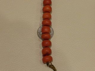 Antique Chinese 60 Grams Natural Coral Salmon Beads Necklace with 14k Gold Clasp 12