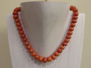Antique Chinese 60 Grams Natural Coral Salmon Beads Necklace with 14k Gold Clasp 2