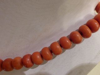 Antique Chinese 60 Grams Natural Coral Salmon Beads Necklace with 14k Gold Clasp 3