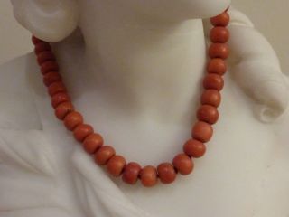 Antique Chinese 60 Grams Natural Coral Salmon Beads Necklace with 14k Gold Clasp 4