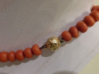 Antique Chinese 60 Grams Natural Coral Salmon Beads Necklace with 14k Gold Clasp 5