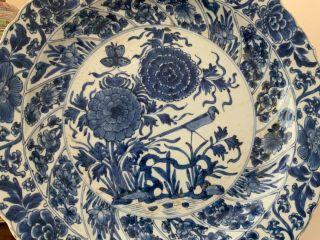 large kangxi period pond life themed barbed rim blue and white charger. 10