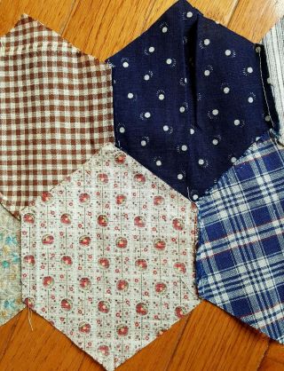 102 Antique/Vintage honeycomb/hexagon Quilt Fabric Blocks Some Hand Sewn 3
